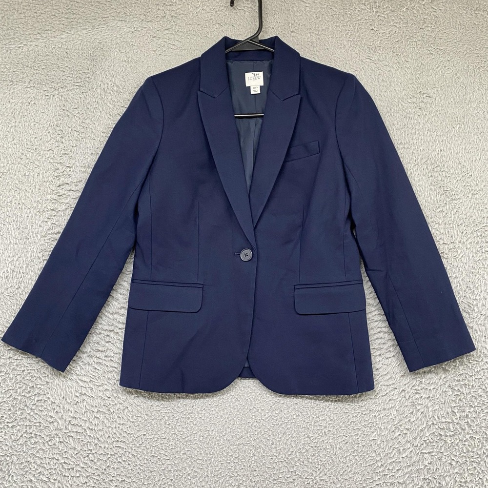 J. Crew Blazer Womens 0P Petite Navy Cotton One Button Office Corporate Work